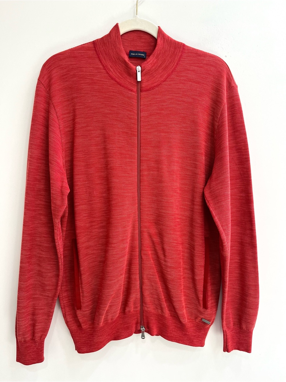Paul & Shark red orange full zip knit jacket men’s size medium 100% cotton